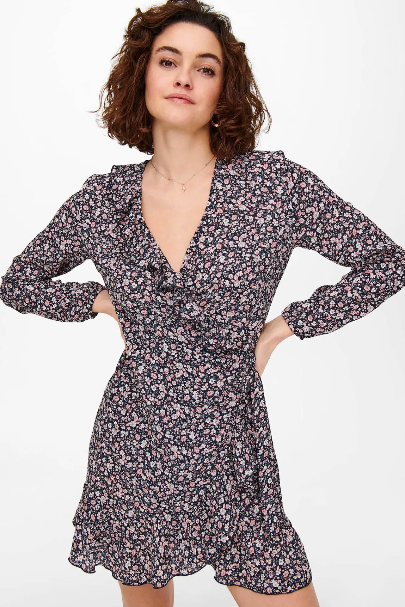 Only Vestido Corto Cruzado Rosa Best