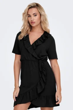 JDY Vestido Corto Cruzado Negro Discount