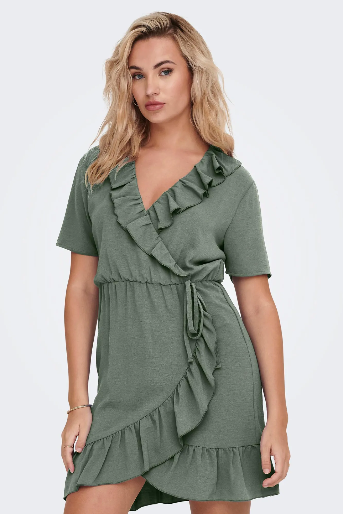 JDY Vestido Corto Cruzado Verde Best