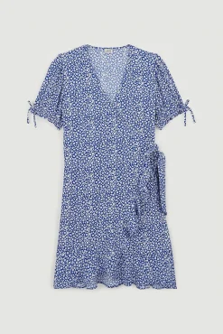 Pimkie Vestido Corto Cruzado Estampado Azul Online