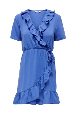 JDY Vestido Corto Cruzado Azul Medio New