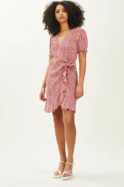 Pimkie Vestido Corto Cruzado Estampado Rojo Hot
