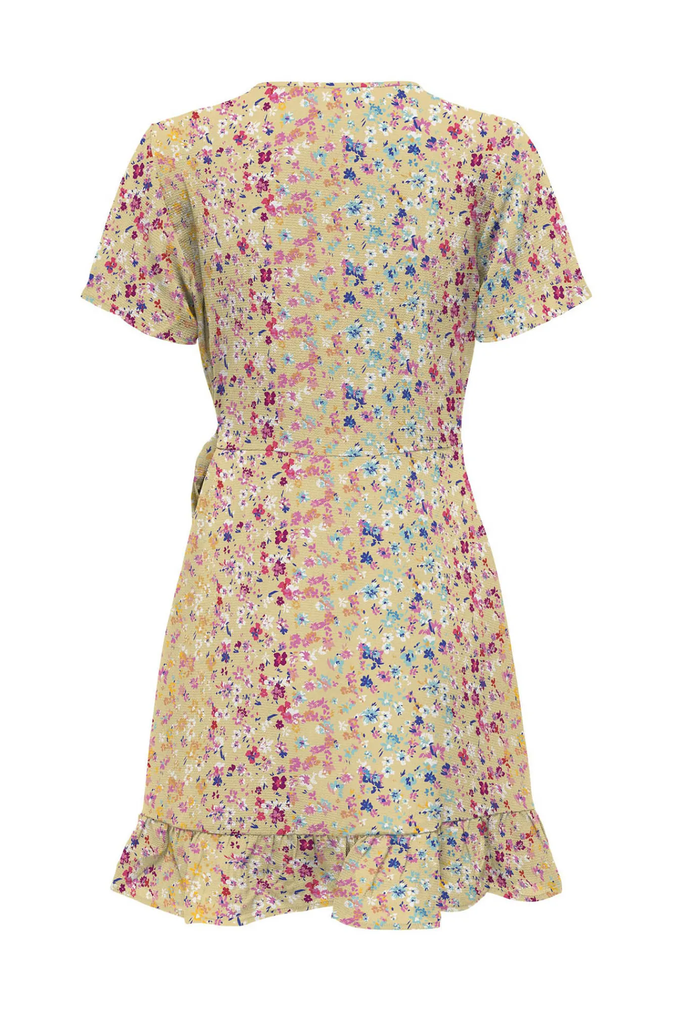 Only Vestido Corto Cruzado De Manga Corta Amarillo Best