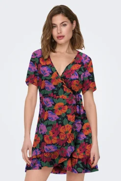 Only Vestido Corto Cruzado De Manga Corta Naranja Best