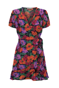 Only Vestido Corto Cruzado De Manga Corta Naranja Best