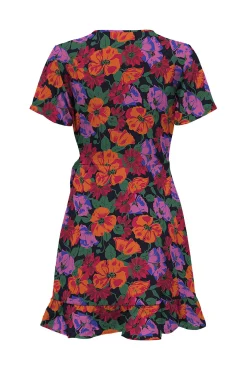 Only Vestido Corto Cruzado De Manga Corta Naranja Best
