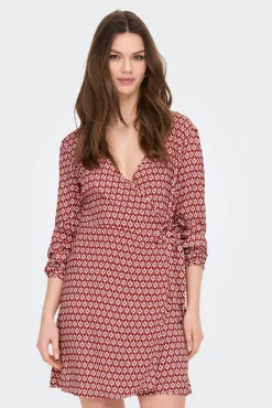 Only Vestido Corto Cruzado Manga Larga Rojo Best