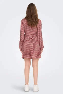 Only Vestido Corto Cruzado Manga Larga Rojo Best