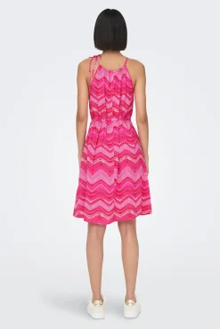 Only Vestido Corto Cuello Halter Rosa Clearance
