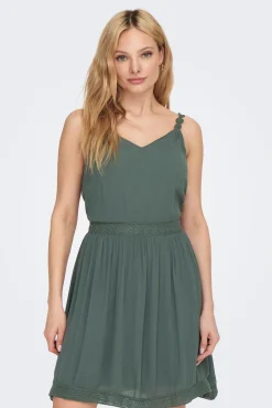 Only Vestido Corto Cuello Pico Verde Online