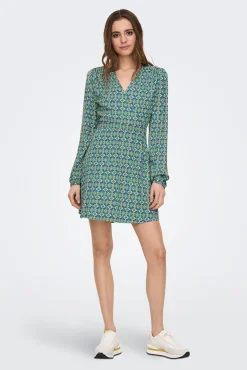 Only Vestido Corto Cuello Pico Turquesa