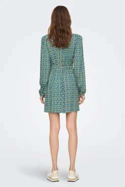 Only Vestido Corto Cuello Pico Turquesa