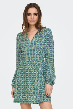 Only Vestido Corto Cuello Pico Turquesa
