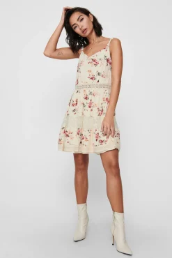 Only Vestido Corto Cuello Pico Blanco Online