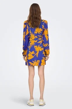Only Vestido Corto Cuello Pico Azul Oscuro Online
