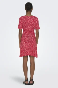 Only Vestido Corto Cuello Pico Rojo Best