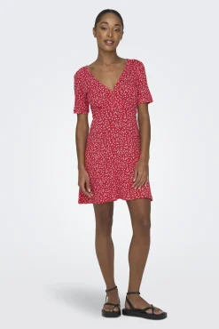Only Vestido Corto Cuello Pico Rojo Best