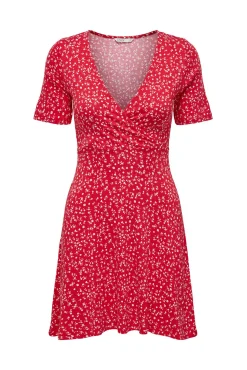 Only Vestido Corto Cuello Pico Rojo Best