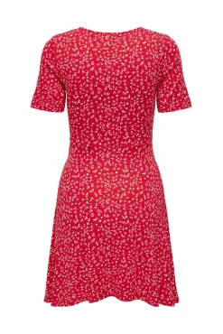 Only Vestido Corto Cuello Pico Rojo Best