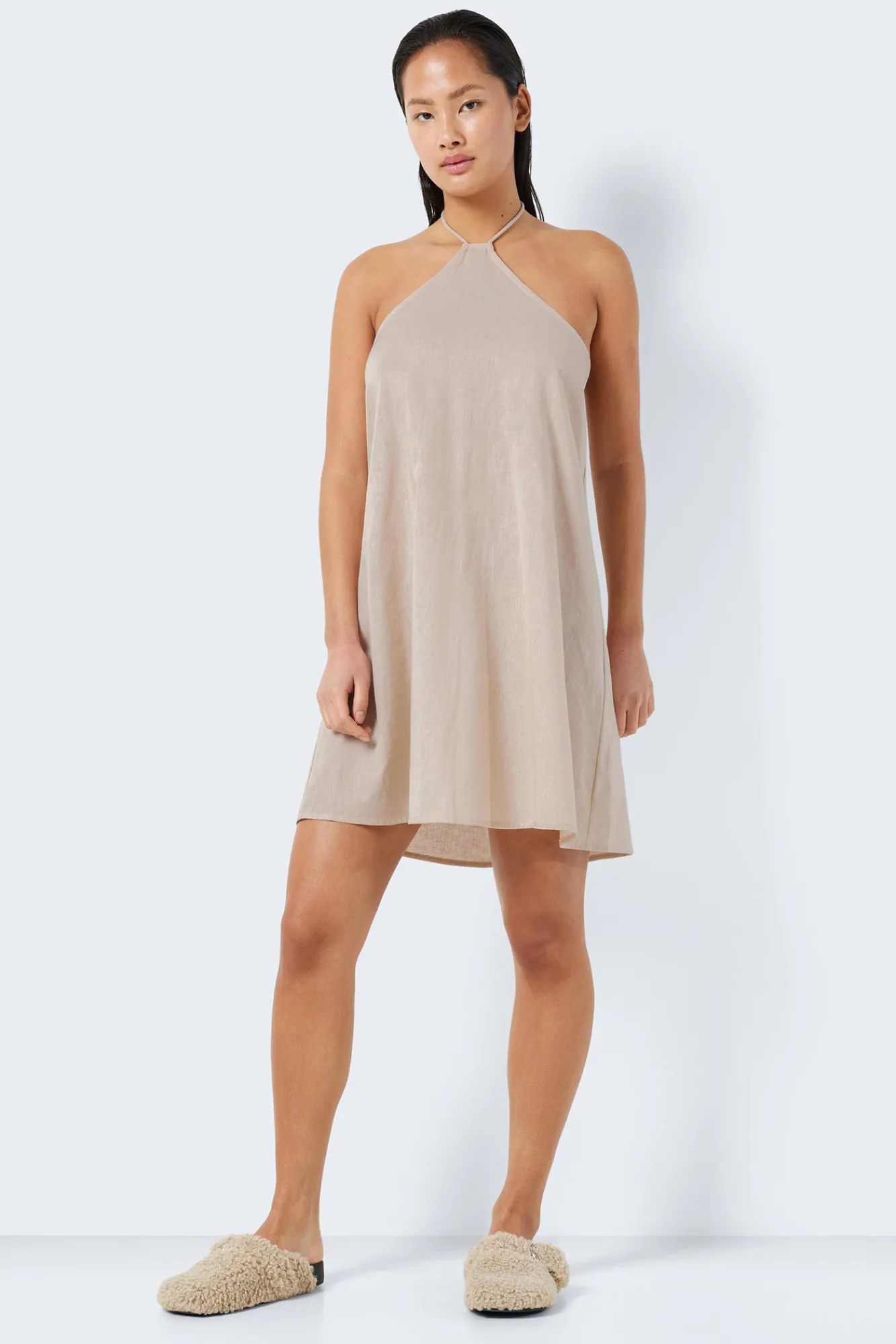 Noisy May Vestido Corto De Lino Blanco Outlet