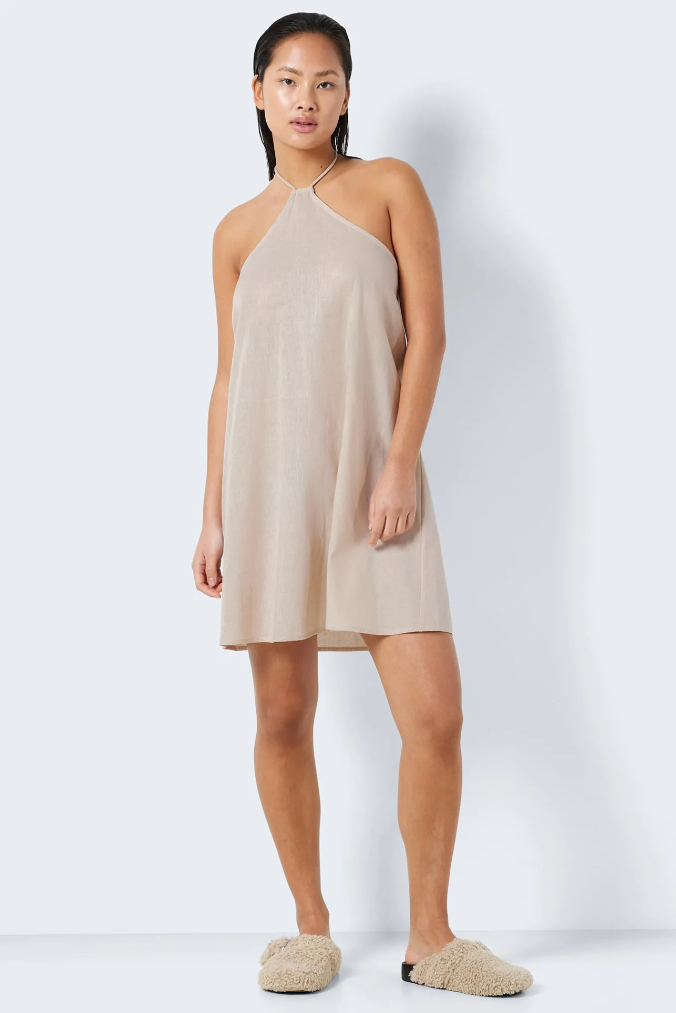 Noisy May Vestido Corto De Lino Blanco Outlet