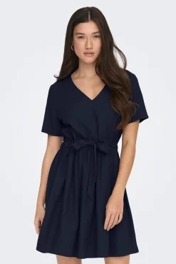 JDY Vestido Corto De Lino Manga Corta Gris Oscuro Clearance