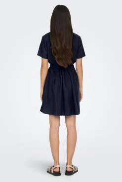JDY Vestido Corto De Lino Manga Corta Gris Oscuro Clearance
