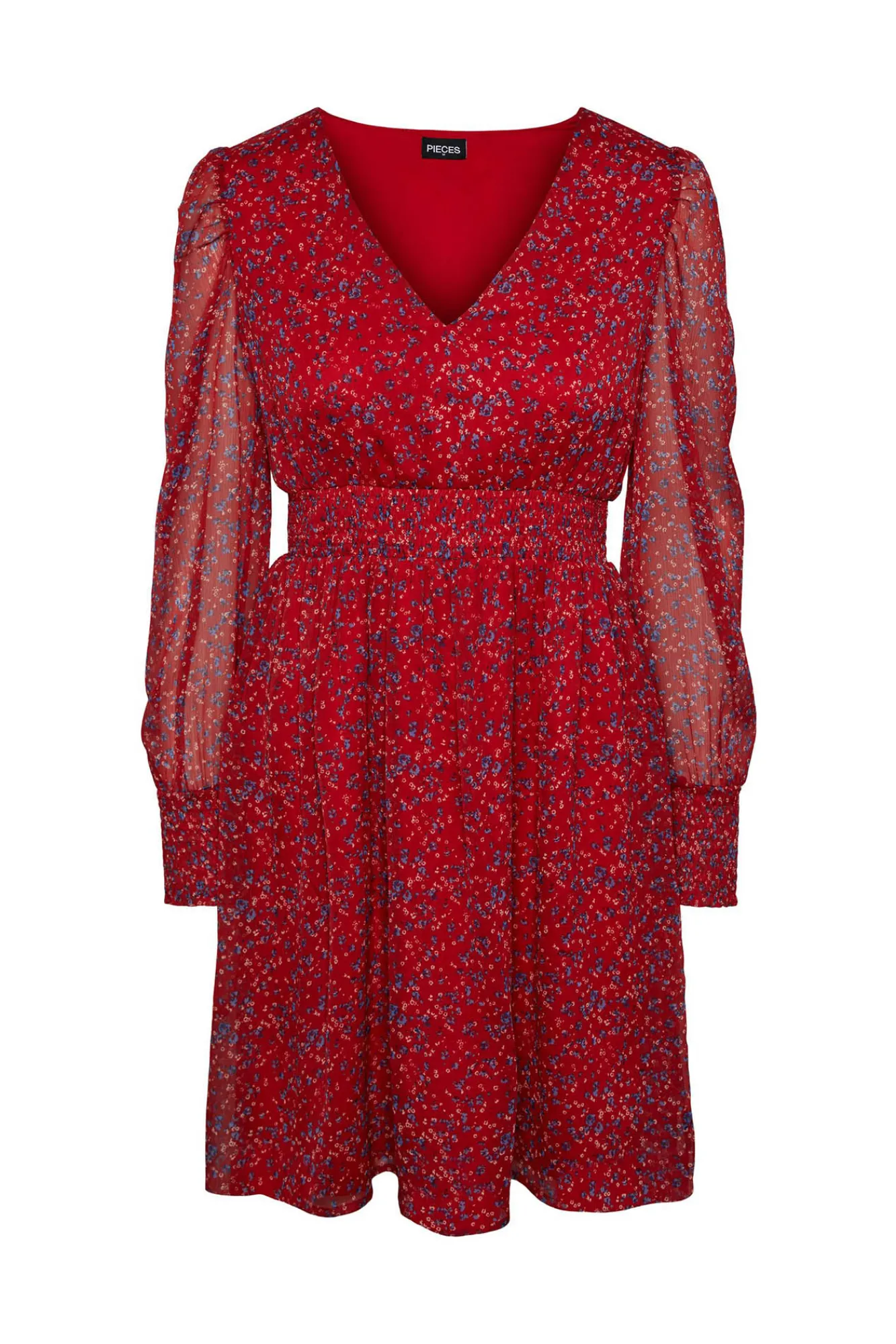 Pieces Vestido Corto De Manga Larga Y Con Estampado. Rojo Discount
