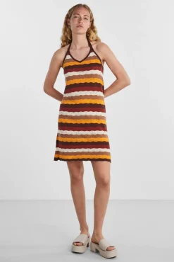 Pieces Vestido Corto De Mujer Marron Medio New