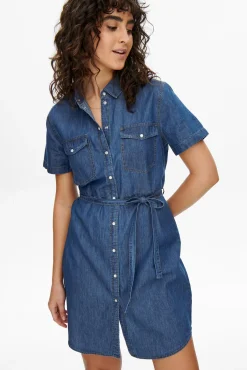 JDY Vestido Corto Denim Azul Medio Clearance