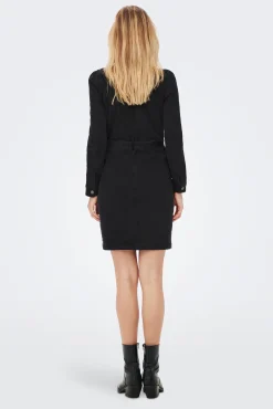 Only Vestido Corto Denim Manga Larga Negro Sale