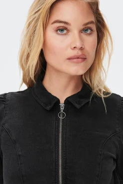 Only Vestido Corto Denim Manga Larga Negro Sale