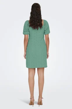 JDY Vestido Corto Detalles Calados Verde Discount