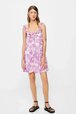 * Vestido Corto Escote Lazo Lila Discount