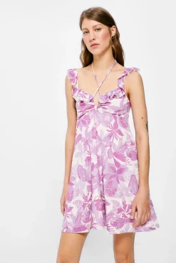 * Vestido Corto Escote Lazo Lila Discount