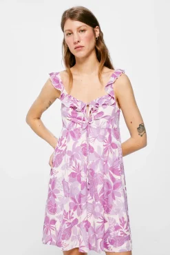 * Vestido Corto Escote Lazo Lila Discount