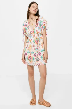 * Vestido Corto Estampado Etnico Marron Clearance