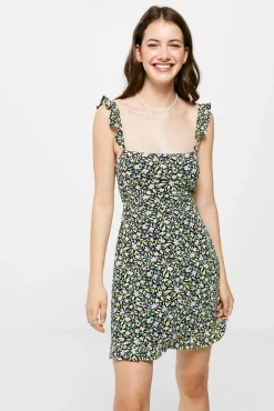 * Vestido Corto Estampado Lazo Espalda Negro Discount