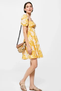 * Vestido Corto Estampado Lino Algodon Estampado Amarillo Outlet