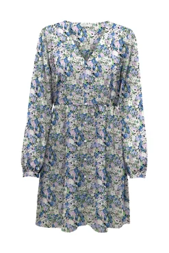 Only Vestido Corto Estampado Manga Larga Azul Medio