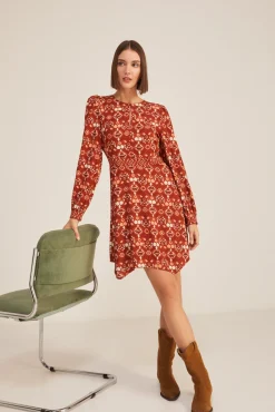 * Vestido Corto Estampado Picos Naranja Hot
