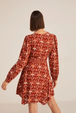 * Vestido Corto Estampado Picos Naranja Hot