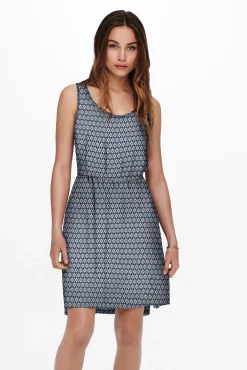 Only Vestido Corto Estampado Sin Mangas Azul Medio New