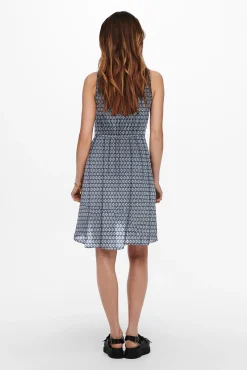 Only Vestido Corto Estampado Sin Mangas Azul Medio New
