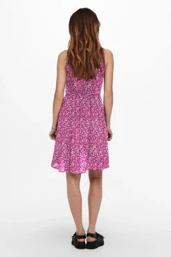 Only Vestido Corto Estampado Sin Mangas Rojo