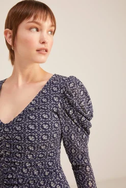 * Vestido Corto Frunces Azul Oscuro Discount