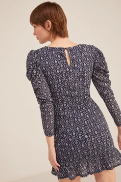 * Vestido Corto Frunces Azul Oscuro Discount