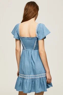 Pepe Jeans Vestido Corto Fruncido En El Pecho. Azul Oscuro New