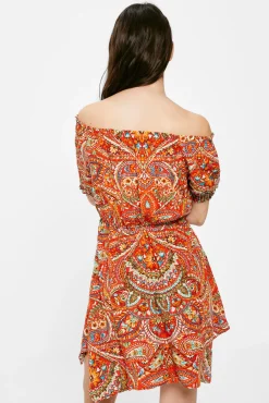 * Vestido Corto Goma Escote Rojo Online