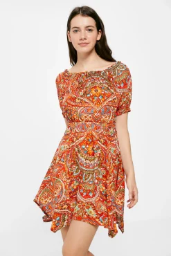 * Vestido Corto Goma Escote Rojo Online
